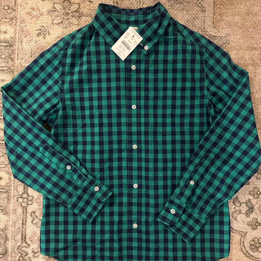 YOUTH J.Crew Crewcuts Teal and Black Plaid Button-Up Shirt